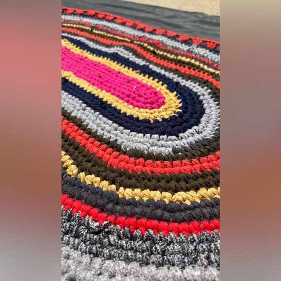 HANDMADE crochet upcycled recycled multicolor colorful bohemian mat 35" by 21" - Picture 9 of 10